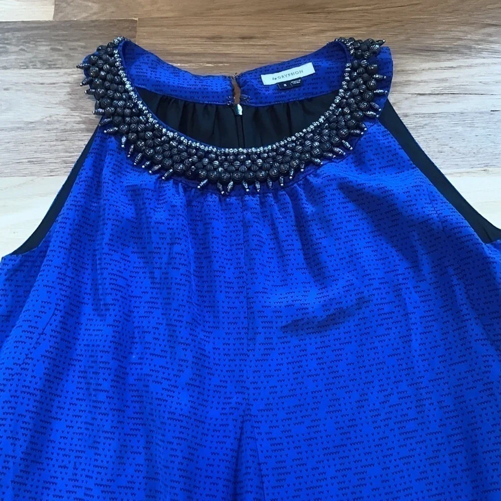 ANTHRO by Gryphon Deepest Fathoms Beaded Collar Sleeveless Dress Blue Women’s S - Picture 2 of 14